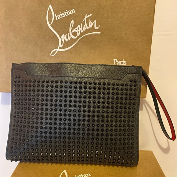 New Christian Louboutin SkyPouch Spike Clutch Pouch Bag Leather Black Bag - Picture 2 of 9